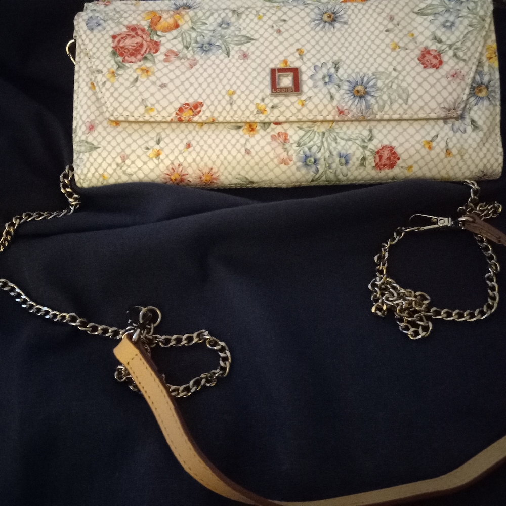 Lodis brand floral clutch wallet chain strap